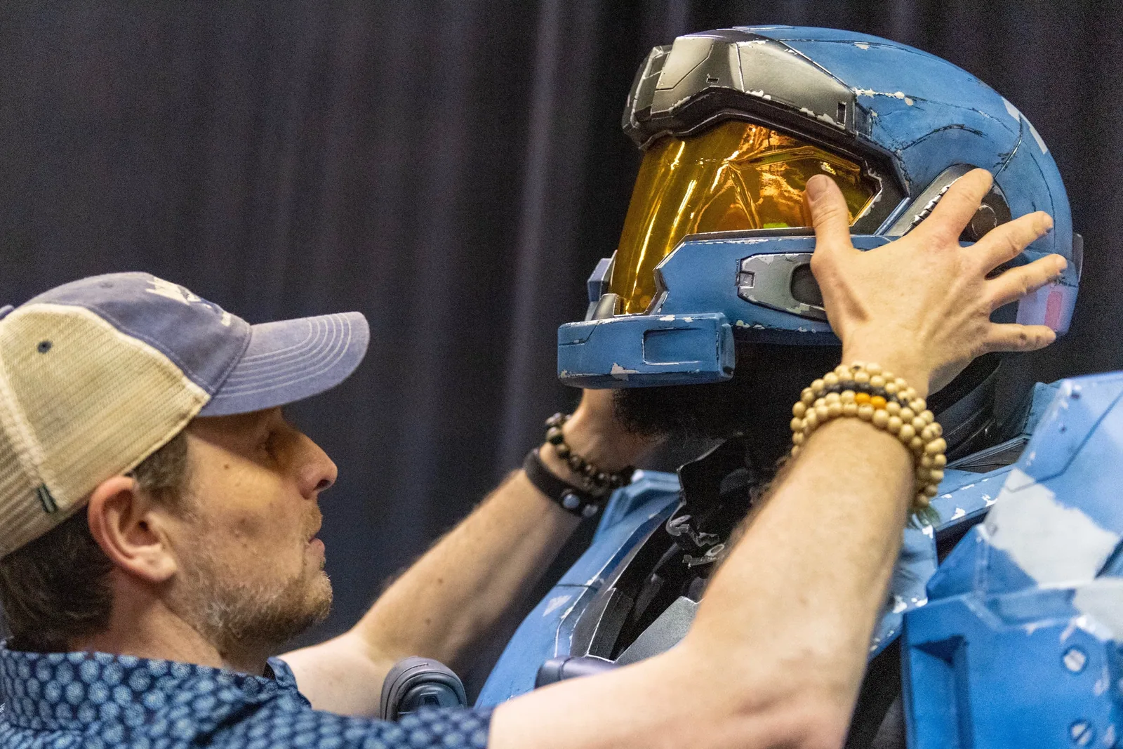 Jonah handling Spartan Helmet from Halo